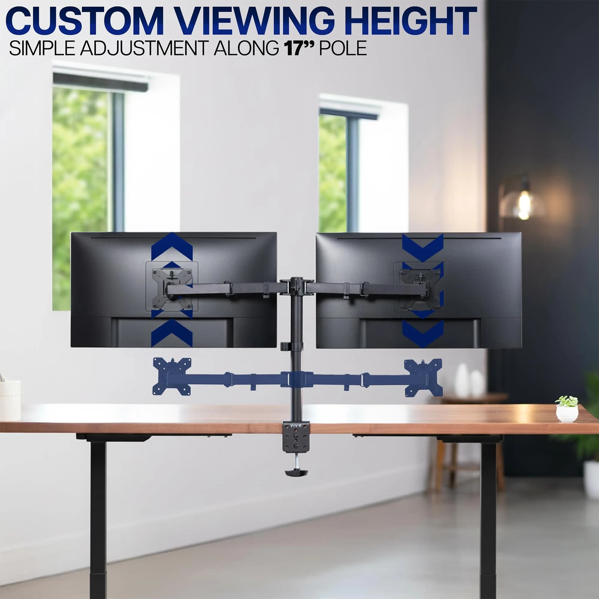 VIVO Dual Monitor Desk Mount STAND-V002 | Heavy Duty Steel Stand for 2 Screens up to 30" & 22lbs Each, Black - view 7