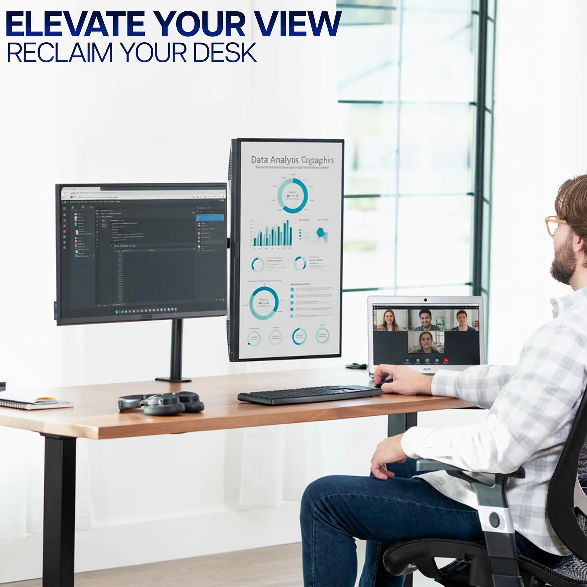 VIVO Dual Monitor Desk Mount STAND-V002 | Heavy Duty Steel Stand for 2 Screens up to 30" & 22lbs Each, Black - view 9