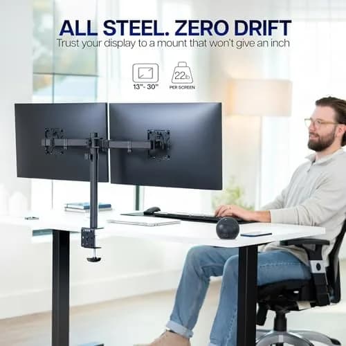 VIVO Dual Monitor Desk Mount STAND-V002 | Heavy Duty Steel Stand for 2 Screens up to 30" & 22lbs Each, Black thumbnail 2
