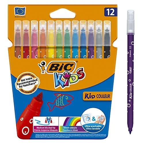 BIC Kids Kid Couleur Colouring Pens Value Pack (12 Count) Washable & Vibrant thumbnail 1