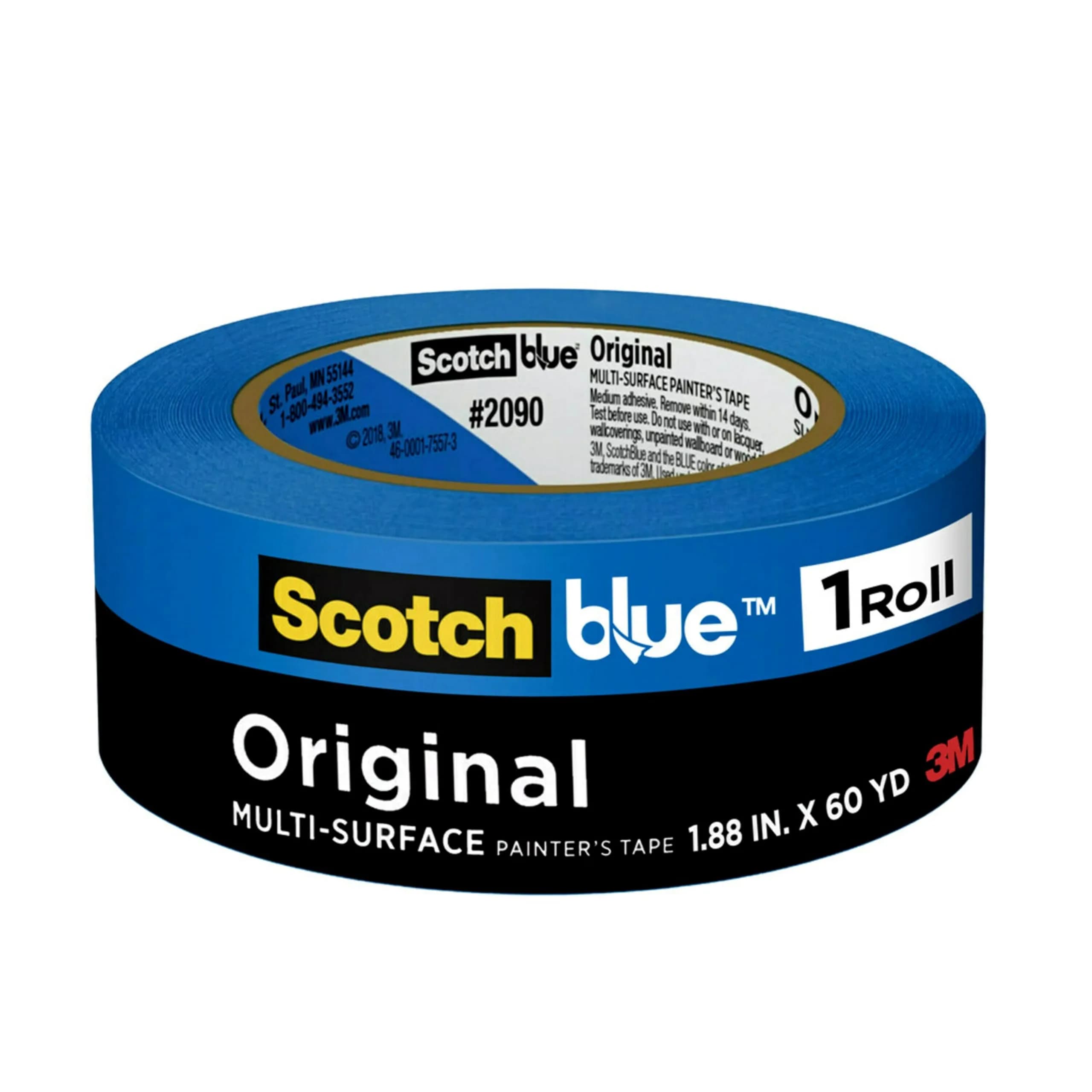 3M ScotchBlue Original Painter's Tape 1.88 in x 60 yd | Multi-Surface, Medium Adhesive, UV Resistant — Blue