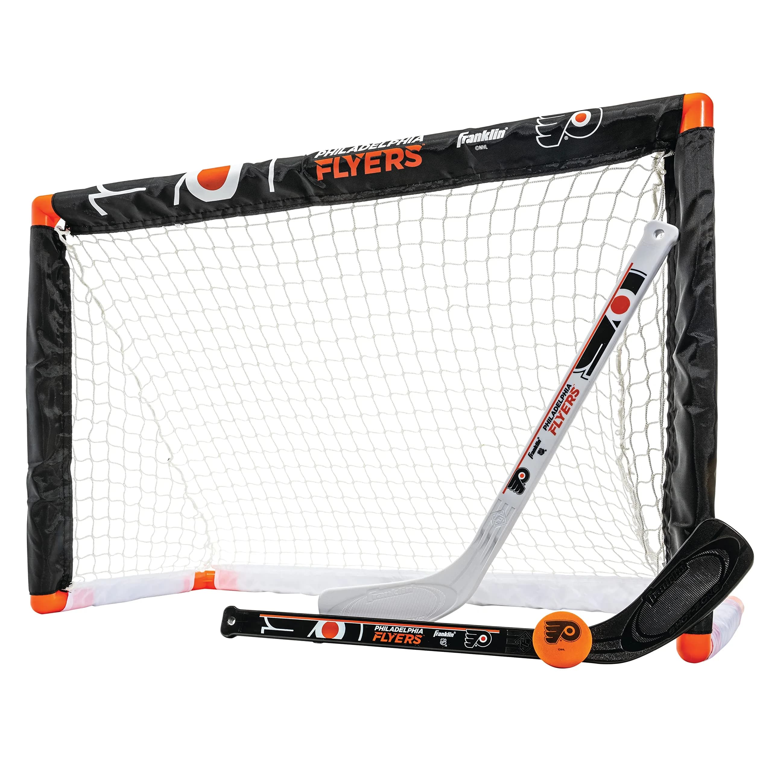 Franklin Sports NHL Philadelphia Flyers Mini Hockey Goal + Stick Set | Ages 3+ Indoor Knee Hockey - main product image