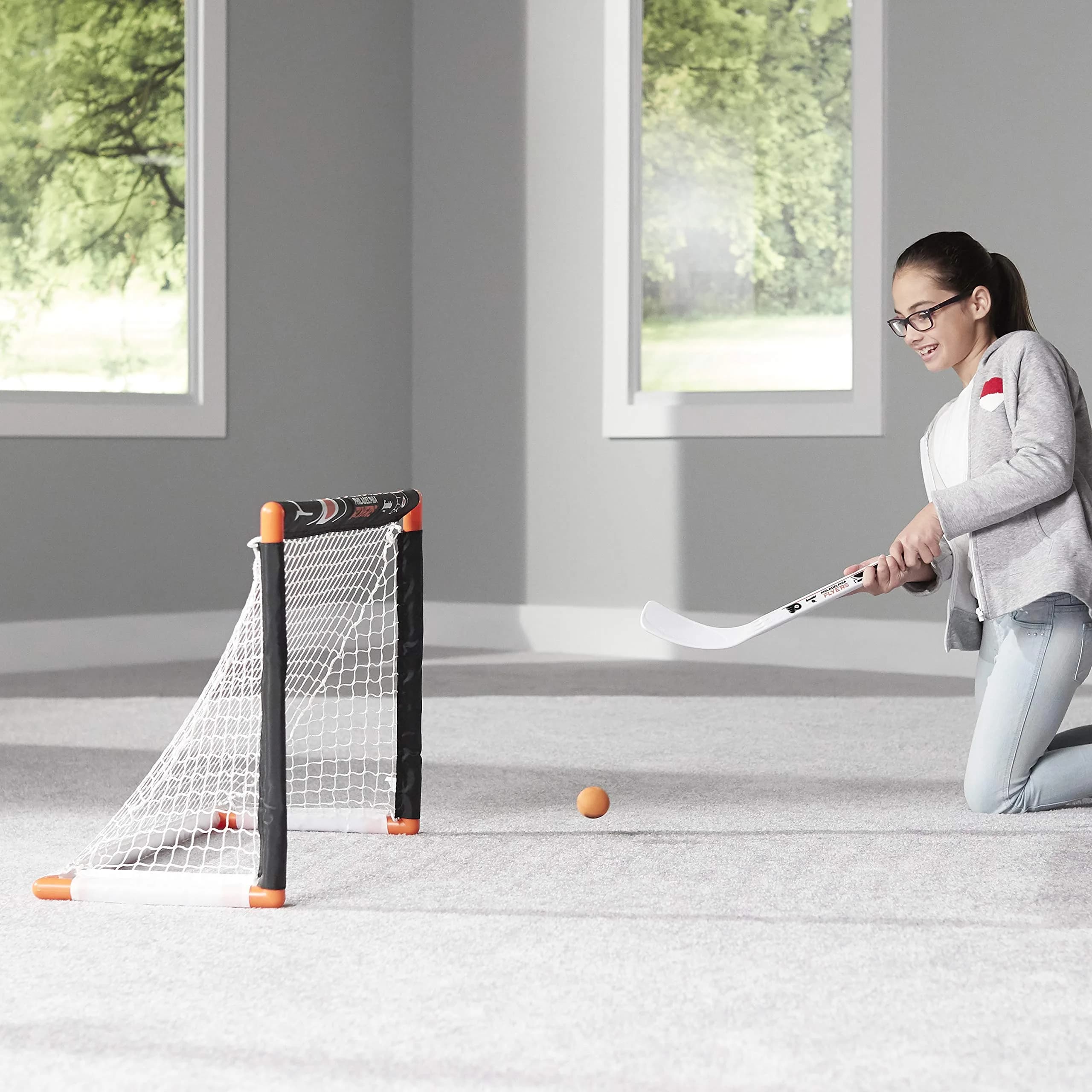 Franklin Sports NHL Philadelphia Flyers Mini Hockey Goal + Stick Set | Ages 3+ Indoor Knee Hockey - view 6