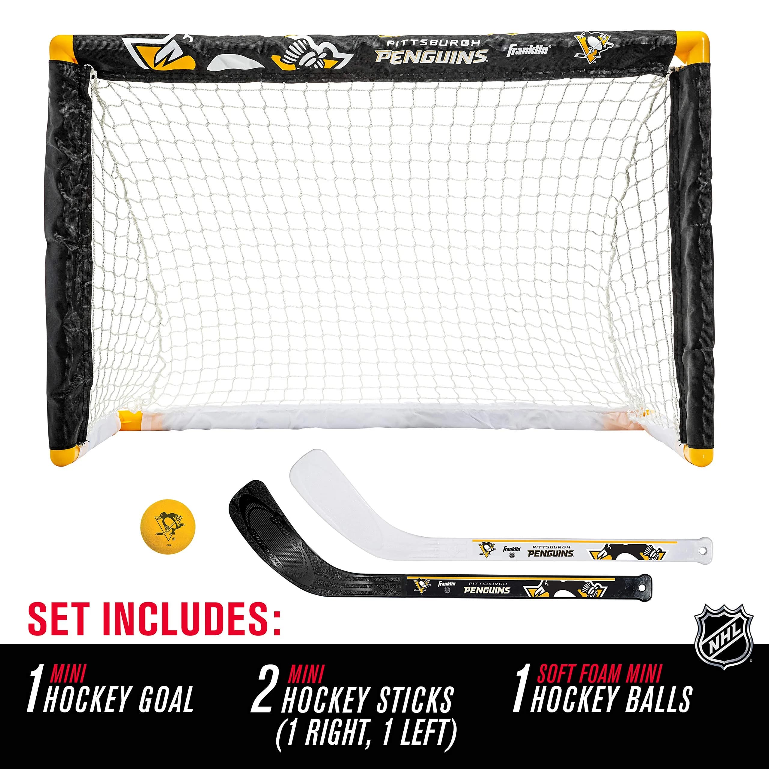 Franklin Sports NHL Mini Hockey Goal + Stick Set - Pittsburgh Penguins 76 cm (28 in) x 51 cm (20 in) | Official NHL Team Toy - view 2