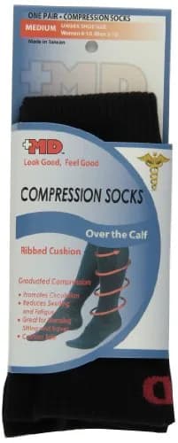 MD USA Ribbed Cotton Compression Socks with Cushion, Black, Medium | Graduated Compression Support for Circulation thumbnail 1