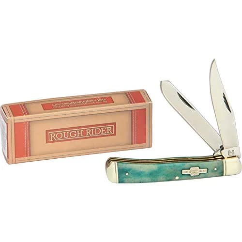 Rough Rider Trapper Knife 4.125 in | Stainless Steel Clip & Spey Blades, Turquoise Bone Handle thumbnail 3