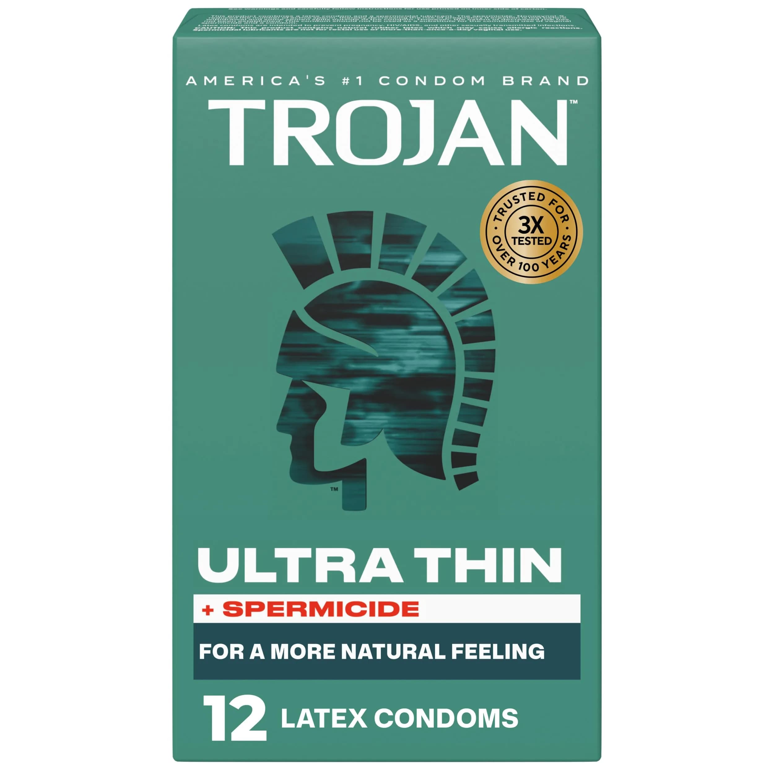 Trojan Ultra Thin Plus Spermicide Condoms 12 Count | Natural Feeling & Extra Pregnancy Protection - main product image