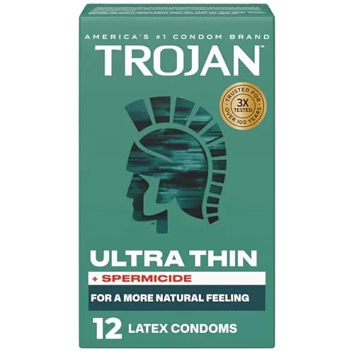 Trojan Ultra Thin Plus Spermicide Condoms 12 Count | Natural Feeling & Extra Pregnancy Protection thumbnail 1