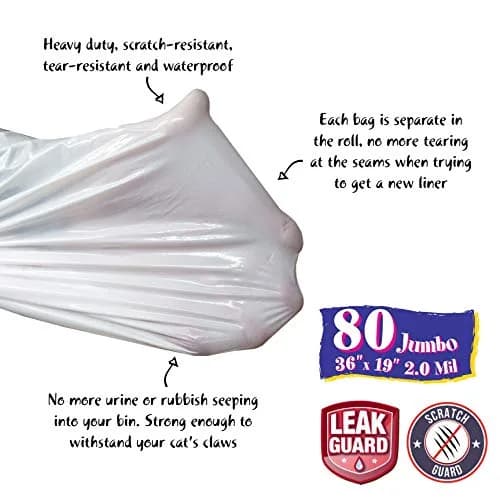 Fresh Kitty 80 Count Super Thick Drawstring Litter Box Liners | Scented, Durable, Easy Clean, Jumbo Size thumbnail 2