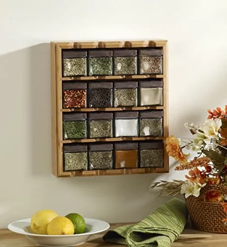 Kamenstein 16 Jar Bamboo Spice Organizer with Spices | 36.8 cm x 27.3 cm x 7 cm (14.5 in x 10.75 in x 2.75 in) thumbnail 2