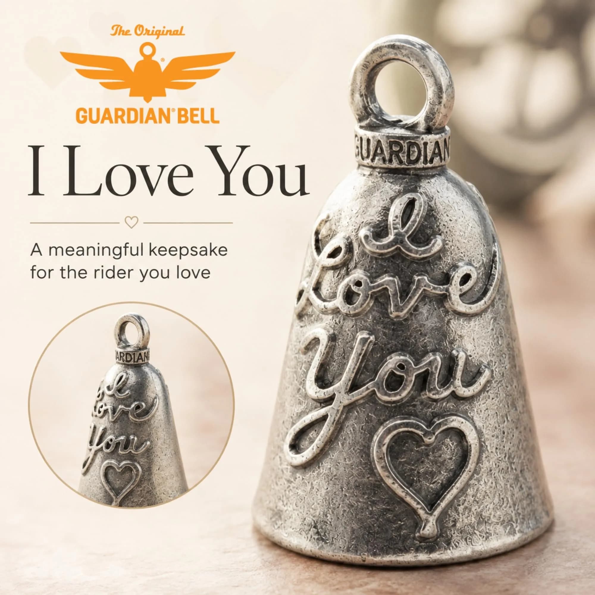 Guardian Bell Biker Betty V-Twin Good Luck Bell with Keyring & Gift Bag | Motorcycle Bell | Lead-Free Pewter | 4.2 cm (1.75") - view 7