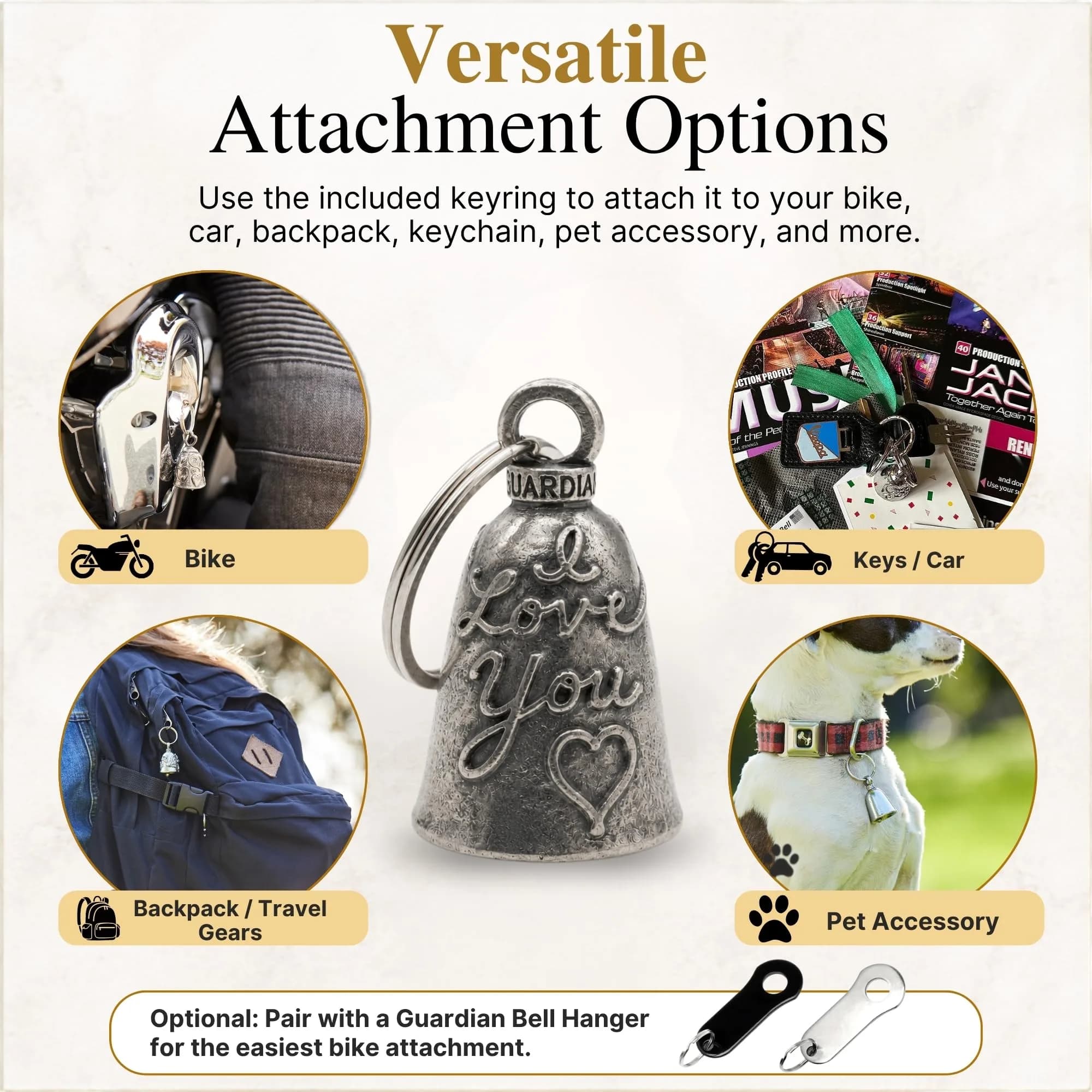 Guardian Bell Biker Betty V-Twin Good Luck Bell with Keyring & Gift Bag | Motorcycle Bell | Lead-Free Pewter | 4.2 cm (1.75") - view 9