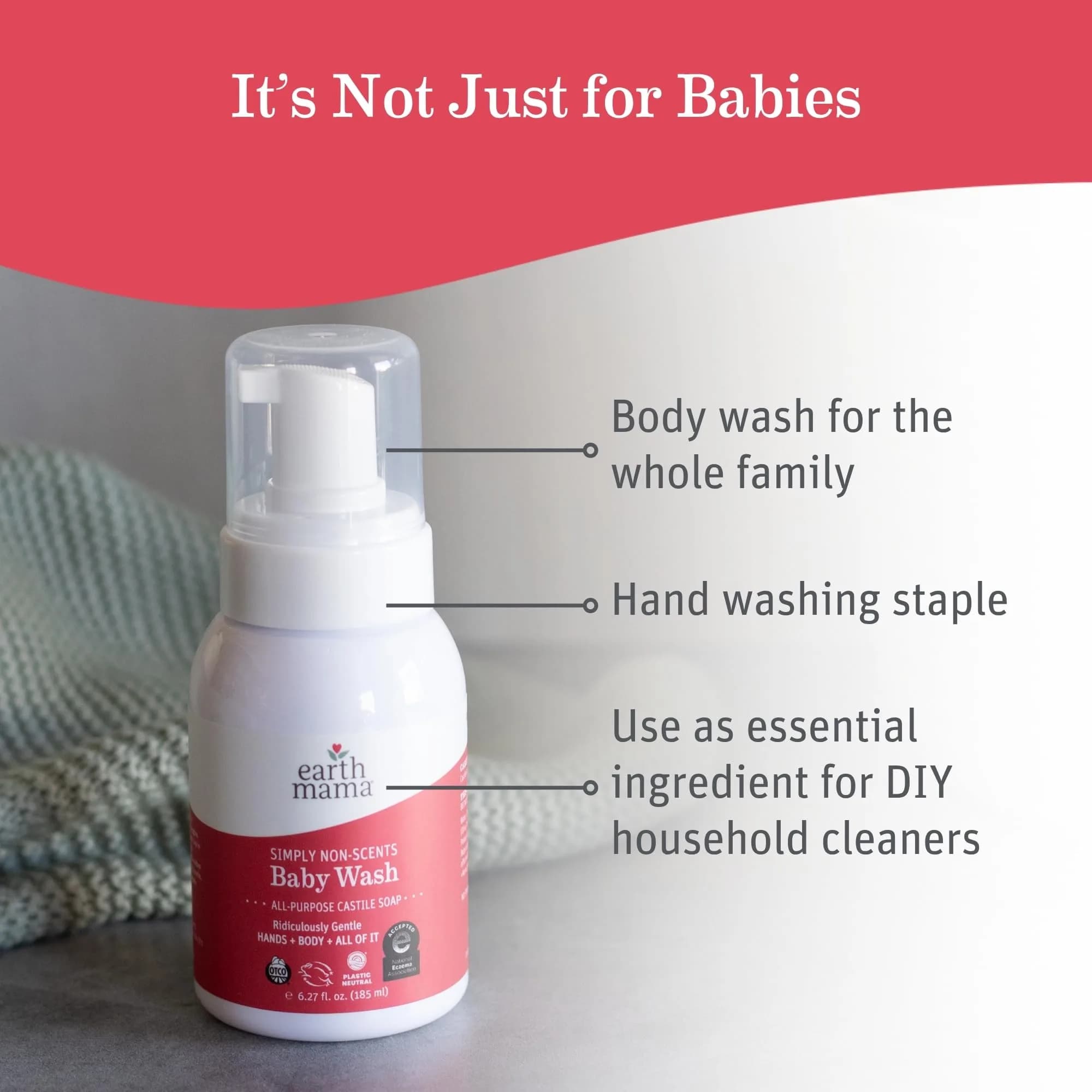 Earth Mama Simply Non-Scents Baby Wash 991ml (34 fl oz) | Tear-Free Gentle Cleanser for Sensitive Skin - view 2