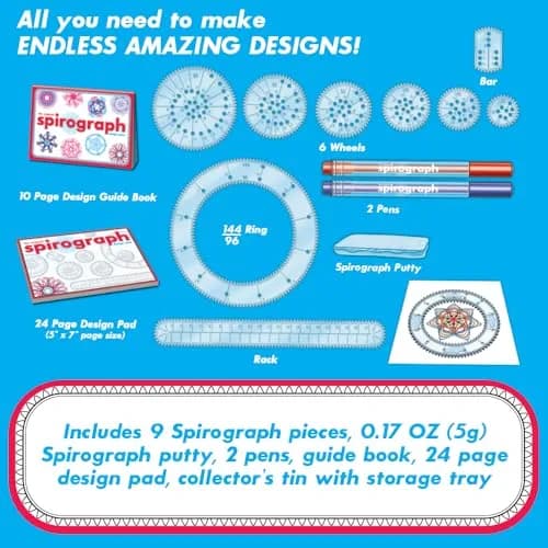 Spirograph Design Set Collectors Tin – Classic Gear Spiral Art Drawing Kit | Ages 8+ thumbnail 4