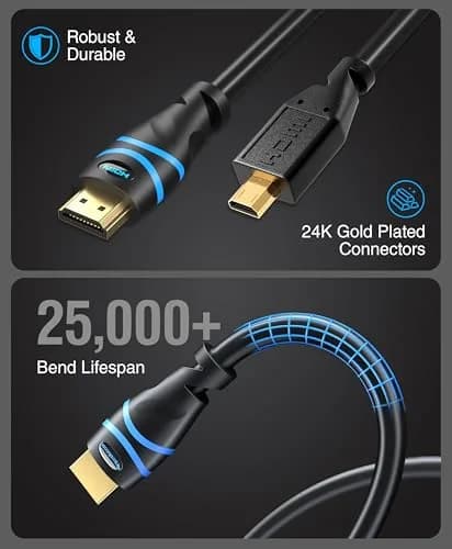 BlueRigger Micro HDMI to HDMI Cable 0.91m (3ft) | 4K@60Hz HDR 18Gbps ARC thumbnail 6