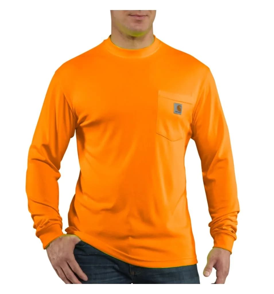 Carhartt Men's Force Relaxed Color Enhanced LS T-Shirt, Brite Orange, X-Large | Moisture-Wicking, Stain-Resistant Work Tee — Brite Orange
