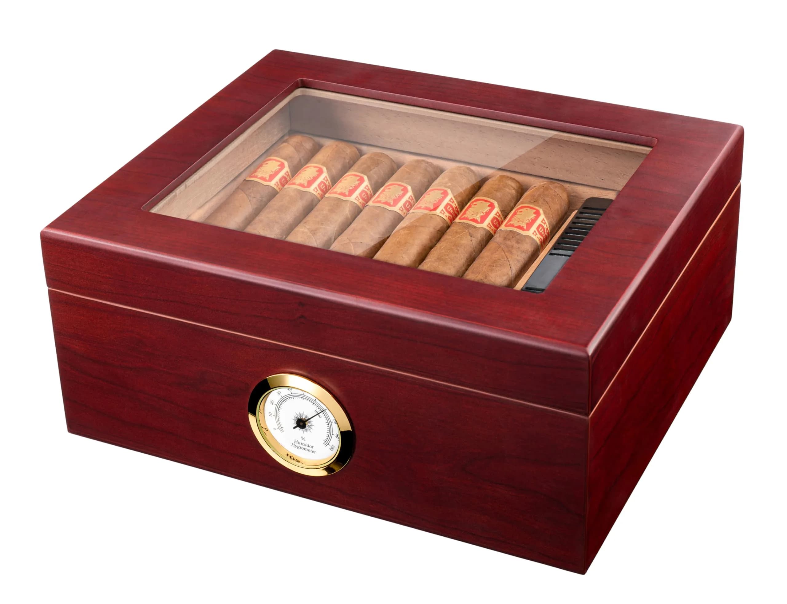 Mantello Cigars Premium Humidor for 25-50 Cigars | Cedar Lined Cigar Box with Hygrometer & Humidifier (Mahogany-Analog) - main product image
