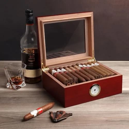 Mantello Cigars Premium Humidor for 25-50 Cigars | Cedar Lined Cigar Box with Hygrometer & Humidifier (Mahogany-Analog) thumbnail 4