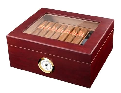 Mantello Cigars Premium Humidor for 25-50 Cigars | Cedar Lined Cigar Box with Hygrometer & Humidifier (Mahogany-Analog) thumbnail 1