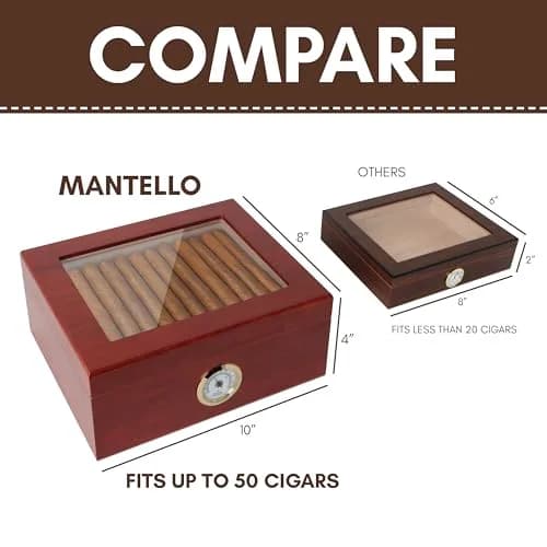 Mantello Cigars Premium Humidor for 25-50 Cigars | Cedar Lined Cigar Box with Hygrometer & Humidifier (Mahogany-Analog) thumbnail 2