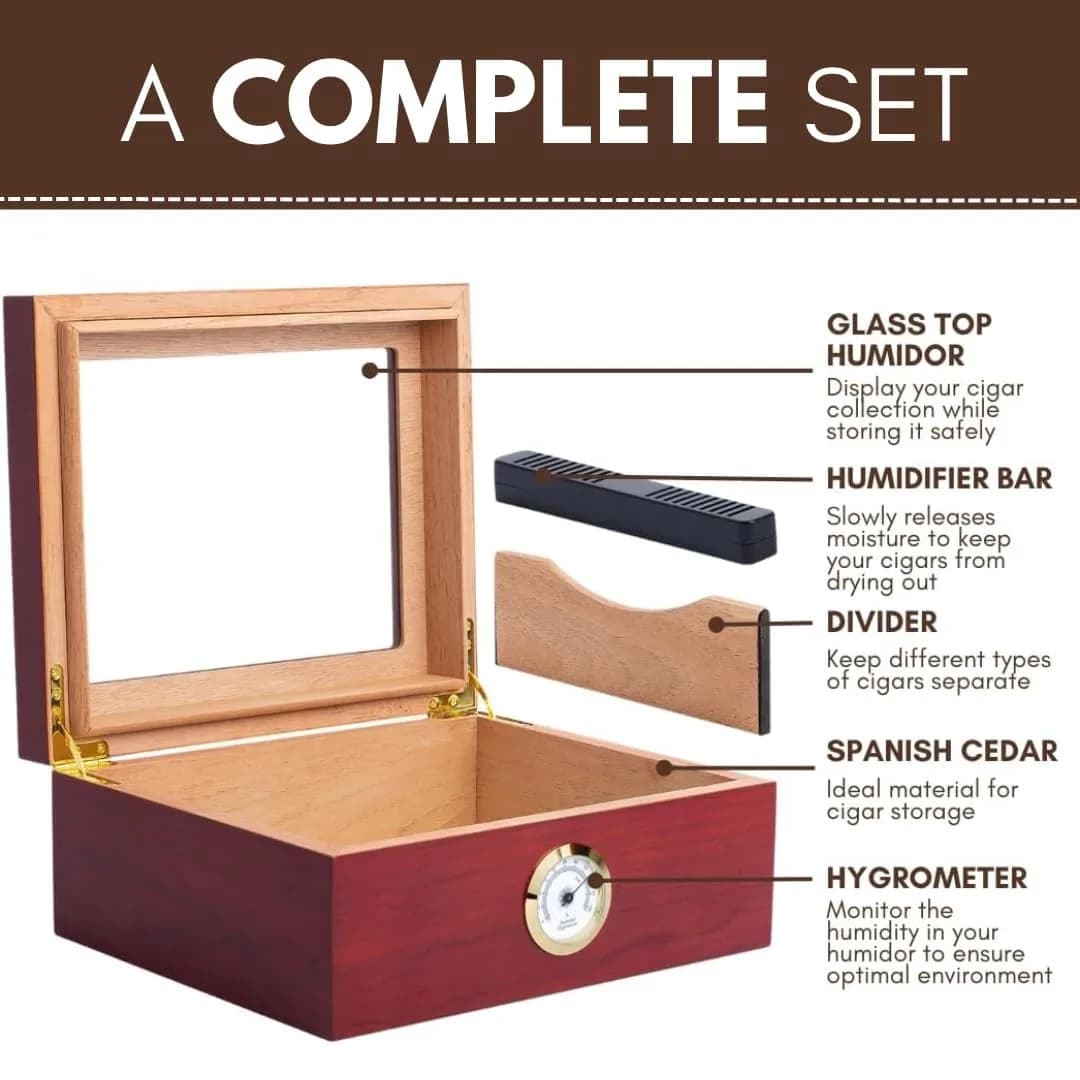 Mantello Cigars Premium Humidor for 25-50 Cigars | Cedar Lined Cigar Box with Hygrometer & Humidifier (Mahogany-Analog) - view 3
