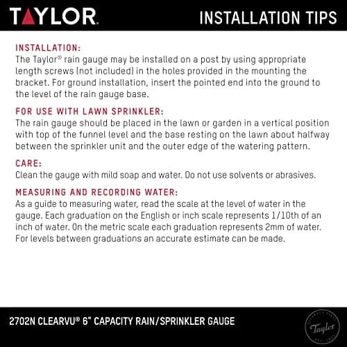 Taylor ClearVu Rain Gauge 15.6 cm (6 inch) Capacity | Measure Rainfall Accurately thumbnail 4