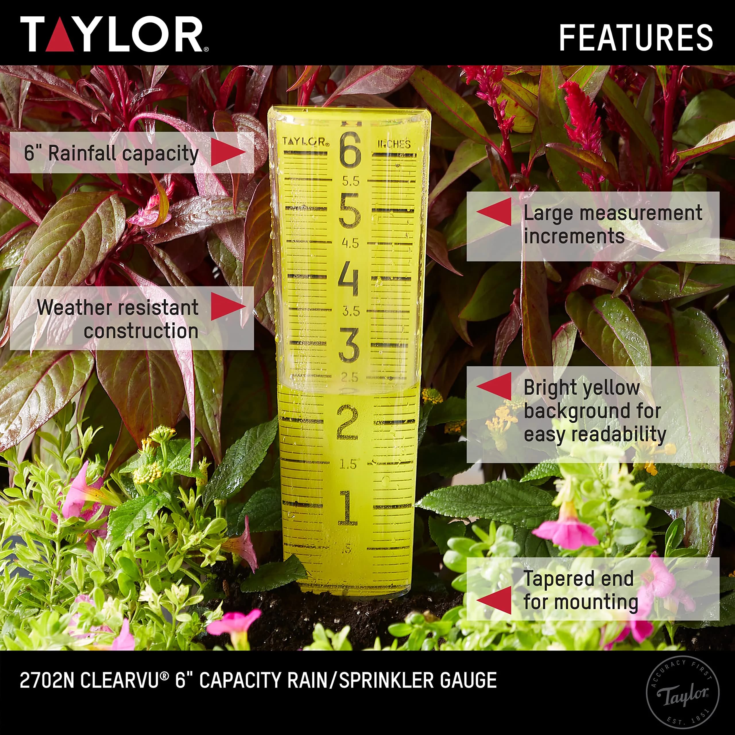 Taylor ClearVu Rain Gauge 15.6 cm (6 inch) Capacity | Measure Rainfall Accurately - view 2