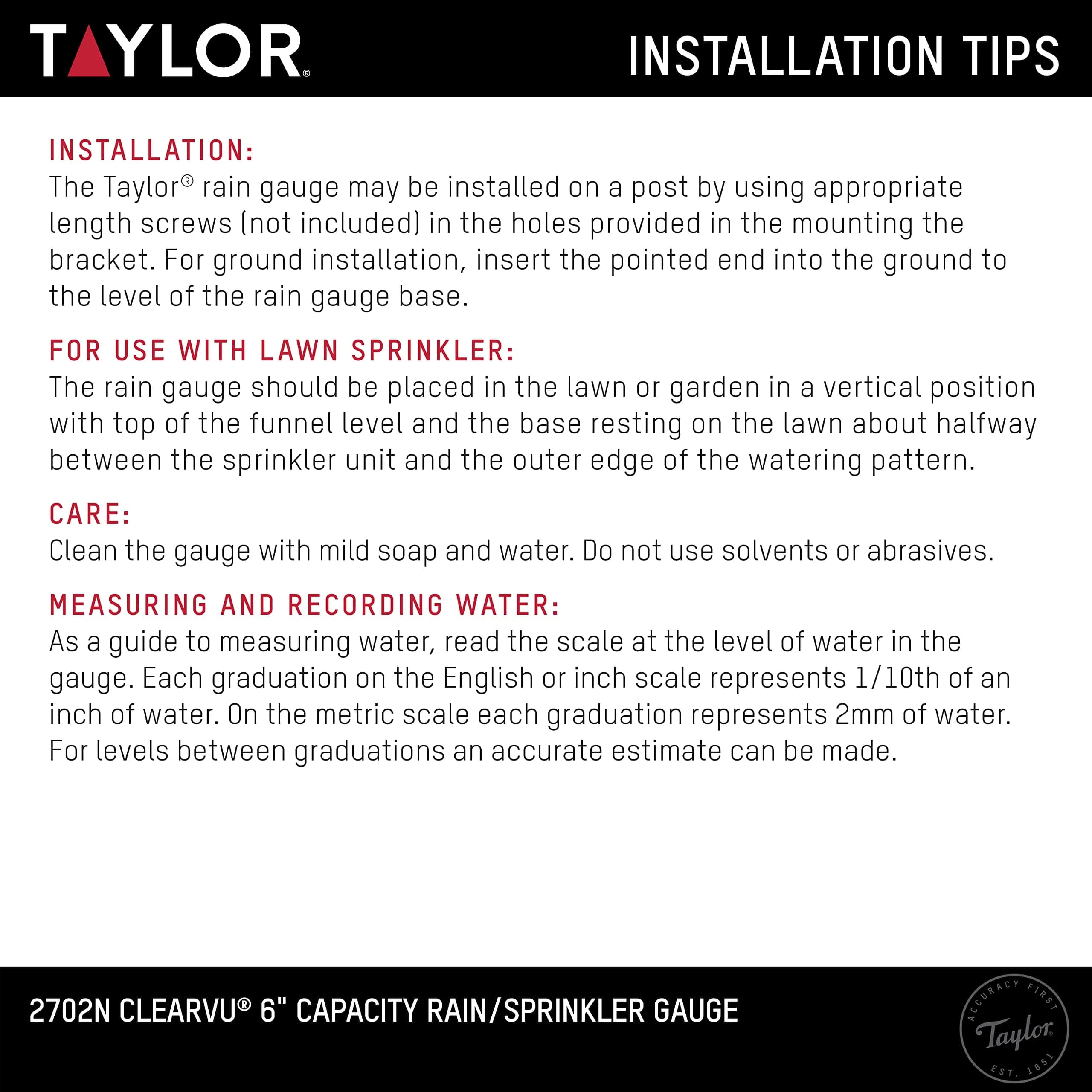 Taylor ClearVu Rain Gauge 15.6 cm (6 inch) Capacity | Measure Rainfall Accurately - view 4
