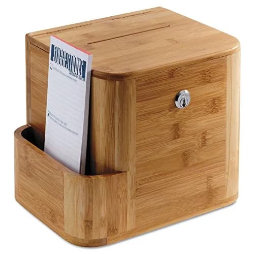 Safco Suggestion Box Mahogany | Customizable, Lockable, Wall or Freestanding (70-120 chars) thumbnail 1