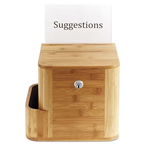 Safco Suggestion Box Mahogany | Customizable, Lockable, Wall or Freestanding (70-120 chars) thumbnail 4