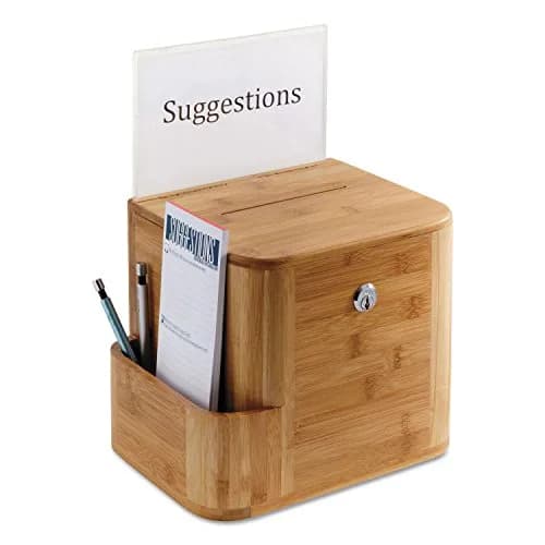 Safco Suggestion Box Mahogany | Customizable, Lockable, Wall or Freestanding (70-120 chars) thumbnail 2