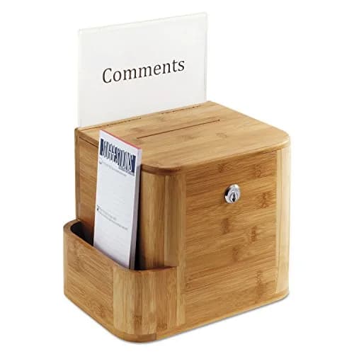 Safco Suggestion Box Mahogany | Customizable, Lockable, Wall or Freestanding (70-120 chars) thumbnail 3