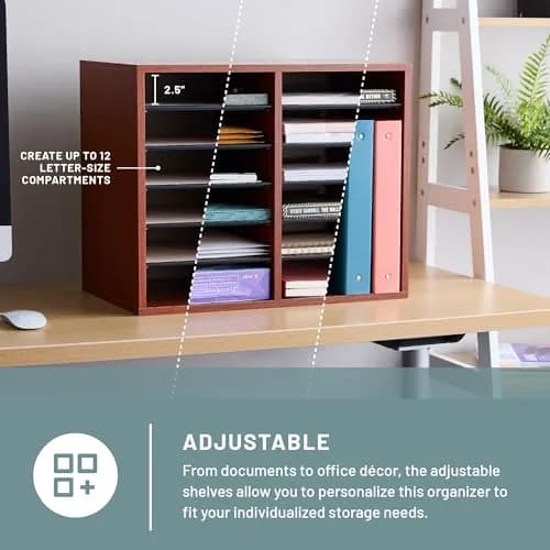 Safco Literature Organizer 12 Compartments | Office & Classroom Mailbox with Adjustable Shelves, Cherry thumbnail 2