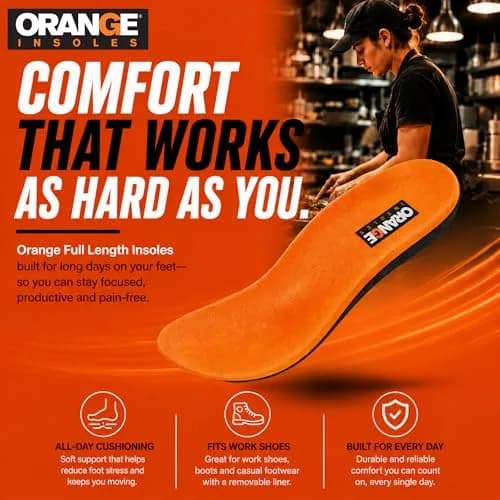 Orange Full Length I Insoles for Men Size 12-12.5 | Orthotic Support for Running & Work thumbnail 7