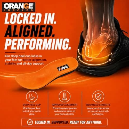 Orange Full Length I Insoles for Men Size 12-12.5 | Orthotic Support for Running & Work thumbnail 2