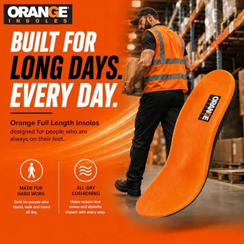Orange Full Length K Insoles for Men Size 14-14.5 | Orthotic Support for Running & Work Shoes thumbnail 6