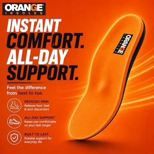 Orange Full Length K Insoles for Men Size 14-14.5 | Orthotic Support for Running & Work Shoes thumbnail 3