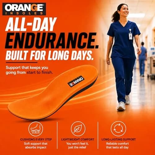 Orange Full Length L Insoles for Men | Orthotic Support with Deep Heel Cup & Stability (15+) thumbnail 4