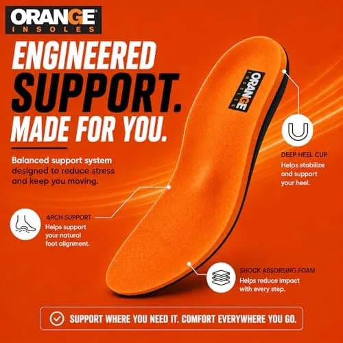 Orange Full Length L Insoles for Men | Orthotic Support with Deep Heel Cup & Stability (15+) thumbnail 5