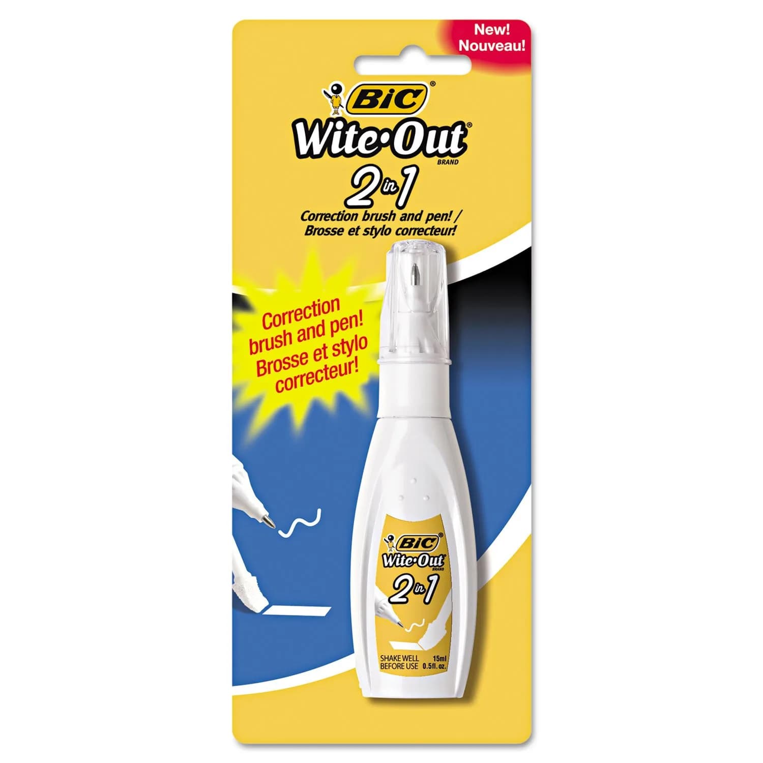 BIC Wite-Out 2-in-1 Correction Fluid Pen 15ml (0.5 Fl Oz) | Smooth Ink Flow for Precise Corrections — White