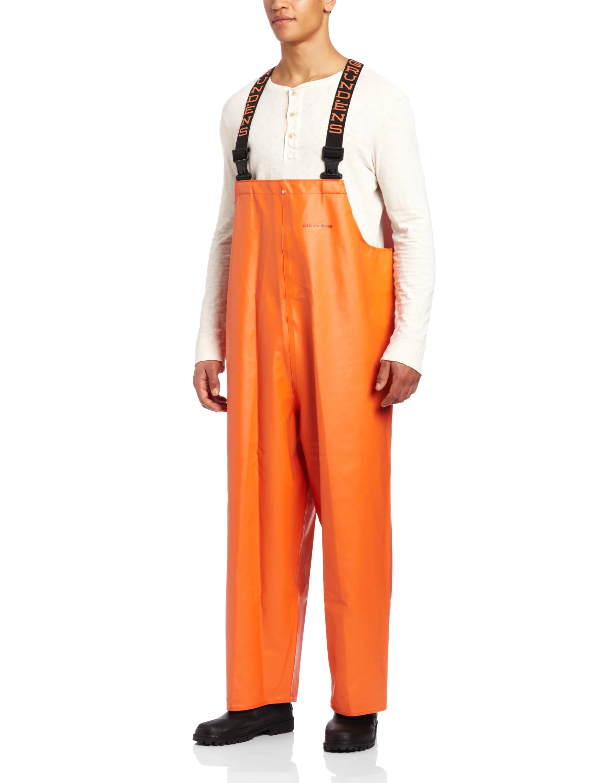 Grundéns Men's Clipper Fishing Bib Pants, Orange - Large | Waterproof, Heavy-Duty Workwear for Men