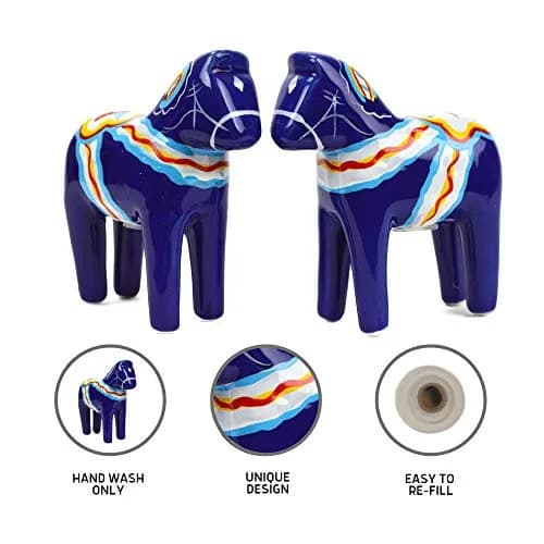 Essence of Europe Gifts Blue Swedish Dala Horse Salt & Pepper Shaker Set | Scandinavian Home Decor 3.25" Ceramic thumbnail 3