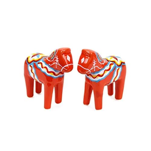 Essence of Europe Gifts Swedish Dala Horse Salt & Pepper Shaker Set 3.25" Ceramic Orange-Red | Scandinavian Home Decor thumbnail 1