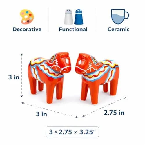 Essence of Europe Gifts Swedish Dala Horse Salt & Pepper Shaker Set 3.25" Ceramic Orange-Red | Scandinavian Home Decor thumbnail 5