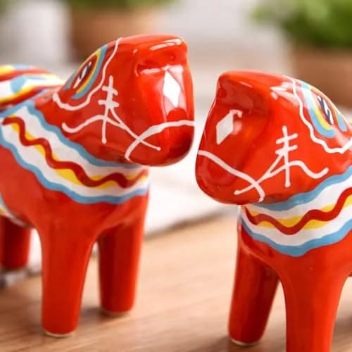 Essence of Europe Gifts Swedish Dala Horse Salt & Pepper Shaker Set 3.25" Ceramic Orange-Red | Scandinavian Home Decor thumbnail 6