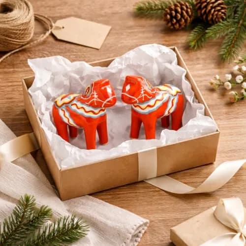 Essence of Europe Gifts Swedish Dala Horse Salt & Pepper Shaker Set 3.25" Ceramic Orange-Red | Scandinavian Home Decor thumbnail 7