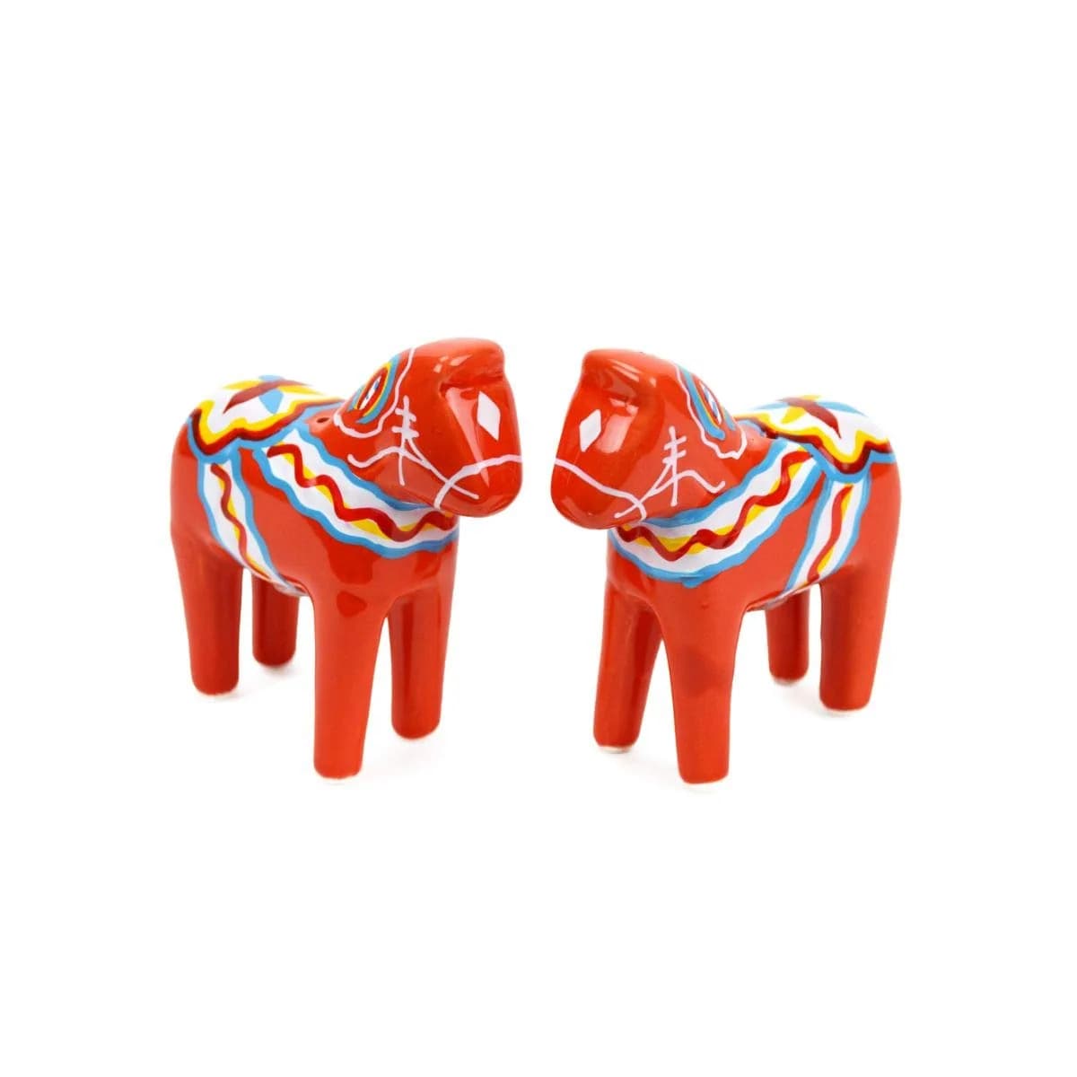 Essence of Europe Gifts Swedish Dala Horse Salt & Pepper Shaker Set 3.25" Ceramic Orange-Red | Scandinavian Home Decor