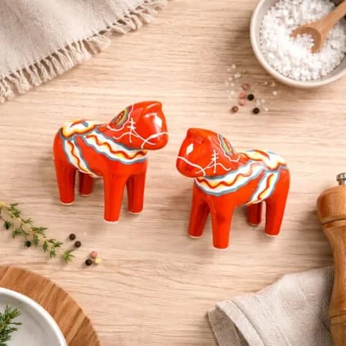 Essence of Europe Gifts Swedish Dala Horse Salt & Pepper Shaker Set 3.25" Ceramic Orange-Red | Scandinavian Home Decor thumbnail 8