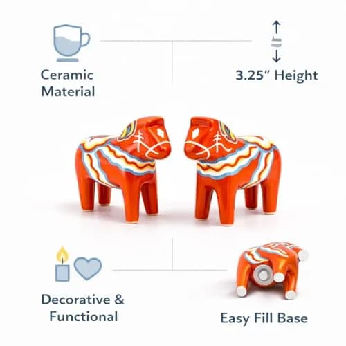 Essence of Europe Gifts Swedish Dala Horse Salt & Pepper Shaker Set 3.25" Ceramic Orange-Red | Scandinavian Home Decor thumbnail 3