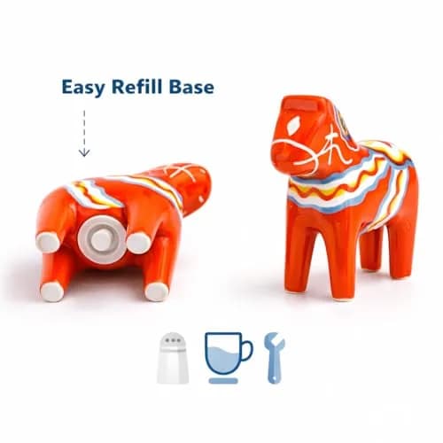 Essence of Europe Gifts Swedish Dala Horse Salt & Pepper Shaker Set 3.25" Ceramic Orange-Red | Scandinavian Home Decor thumbnail 4